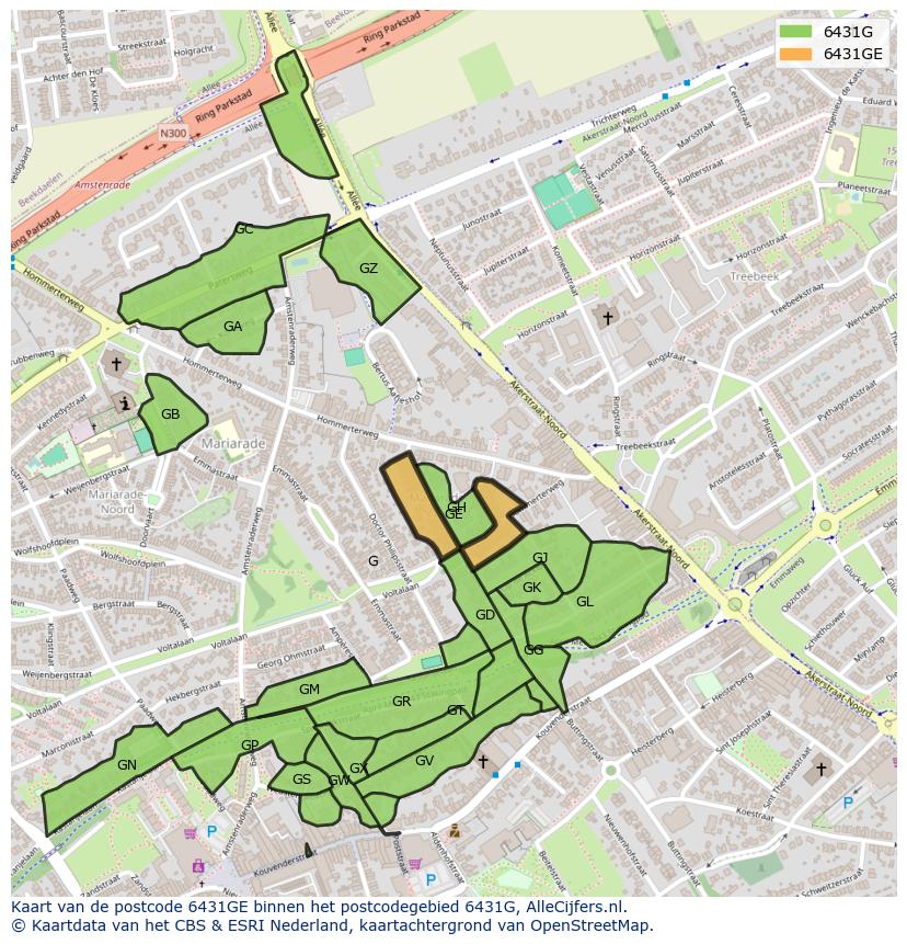 Afbeelding van het postcodegebied 6431 GE op de kaart.