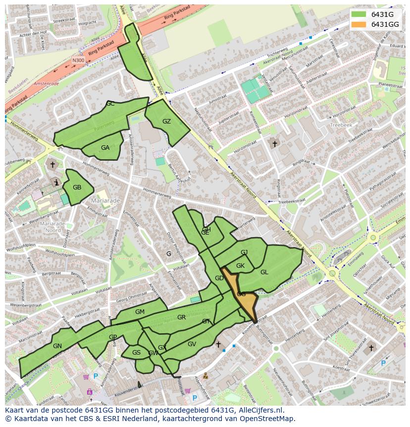 Afbeelding van het postcodegebied 6431 GG op de kaart.