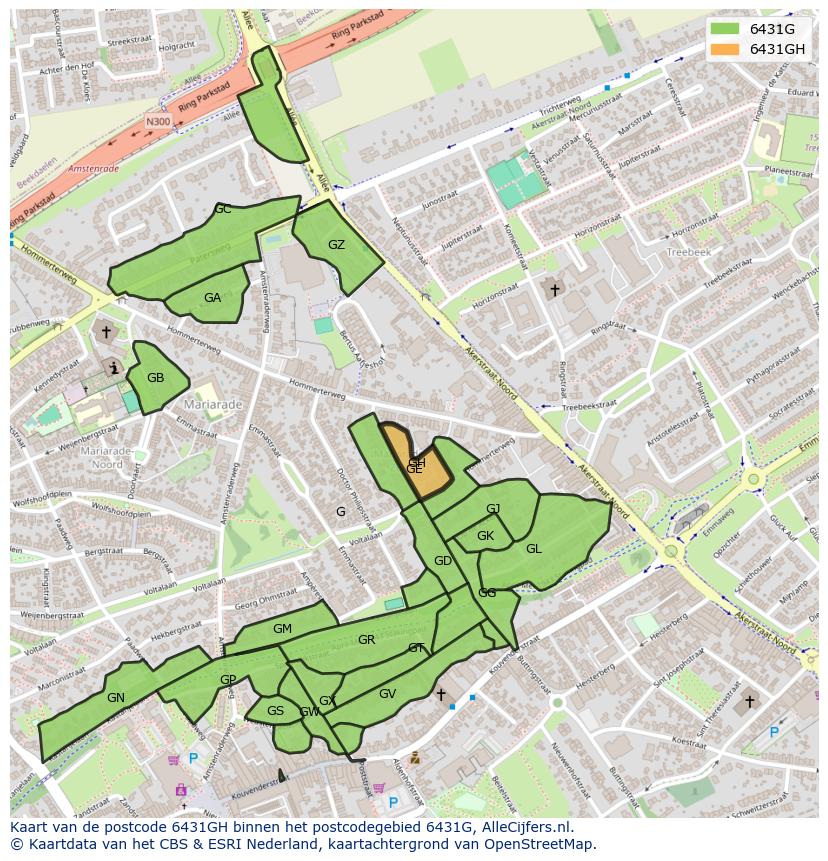 Afbeelding van het postcodegebied 6431 GH op de kaart.