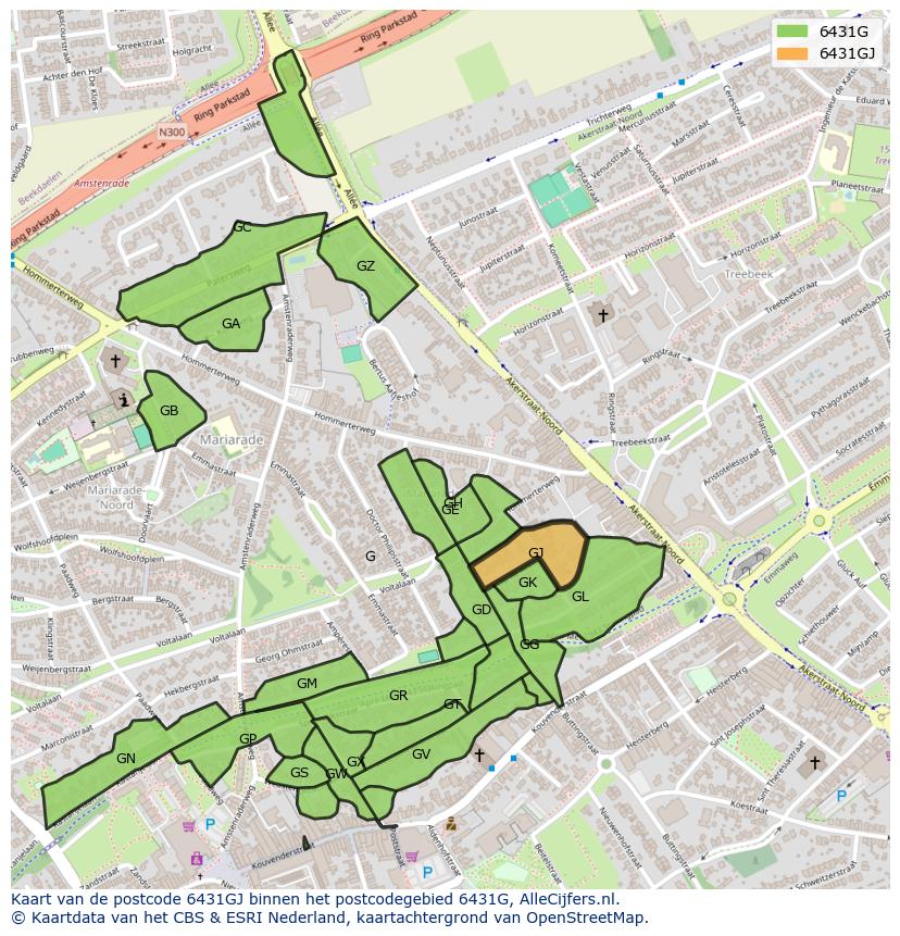 Afbeelding van het postcodegebied 6431 GJ op de kaart.