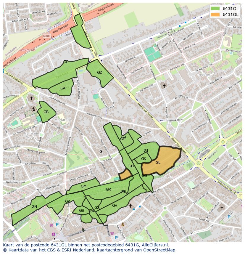Afbeelding van het postcodegebied 6431 GL op de kaart.