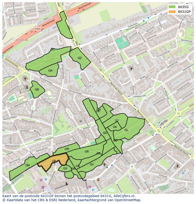 Afbeelding van het postcodegebied 6431 GP op de kaart.