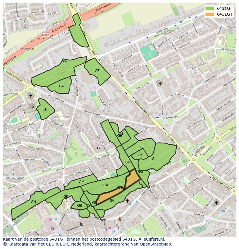 Afbeelding van het postcodegebied 6431 GT op de kaart.