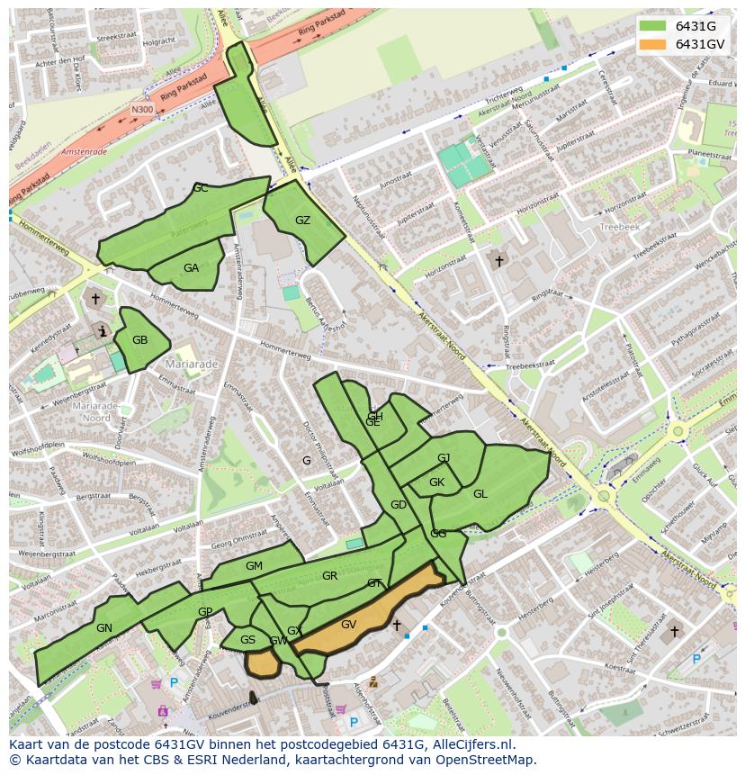 Afbeelding van het postcodegebied 6431 GV op de kaart.