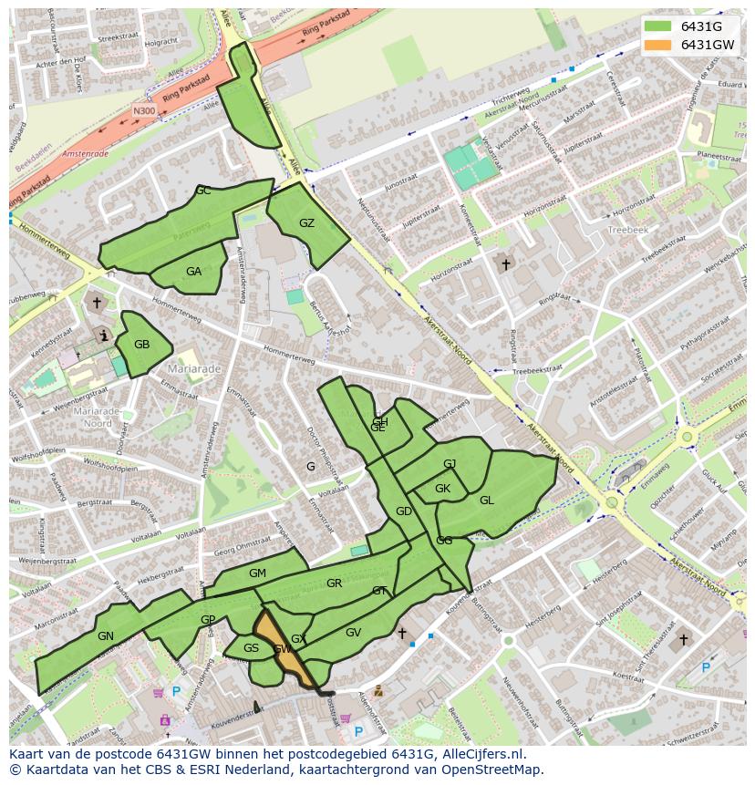 Afbeelding van het postcodegebied 6431 GW op de kaart.