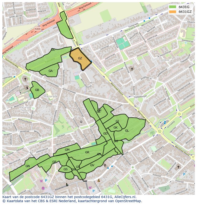 Afbeelding van het postcodegebied 6431 GZ op de kaart.