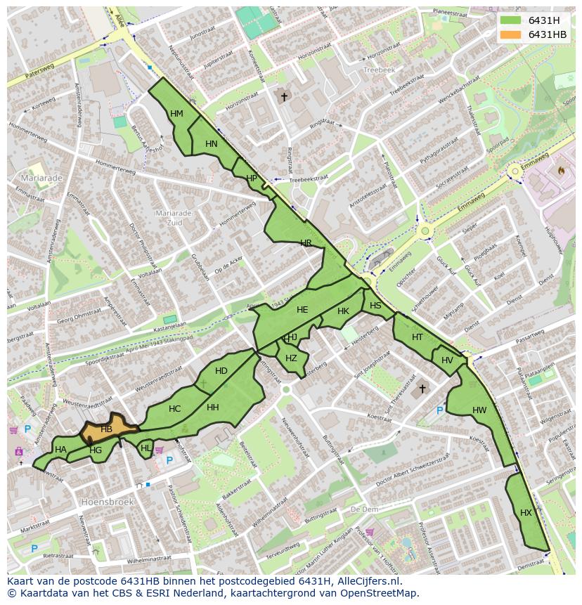Afbeelding van het postcodegebied 6431 HB op de kaart.
