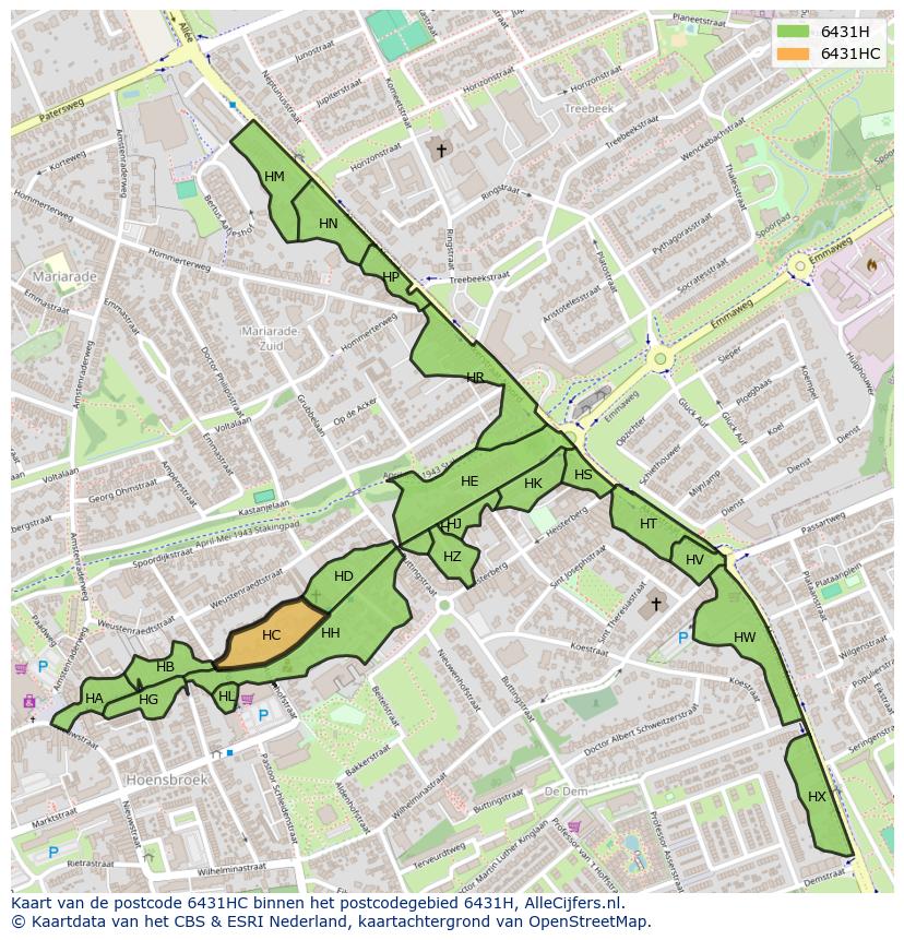 Afbeelding van het postcodegebied 6431 HC op de kaart.