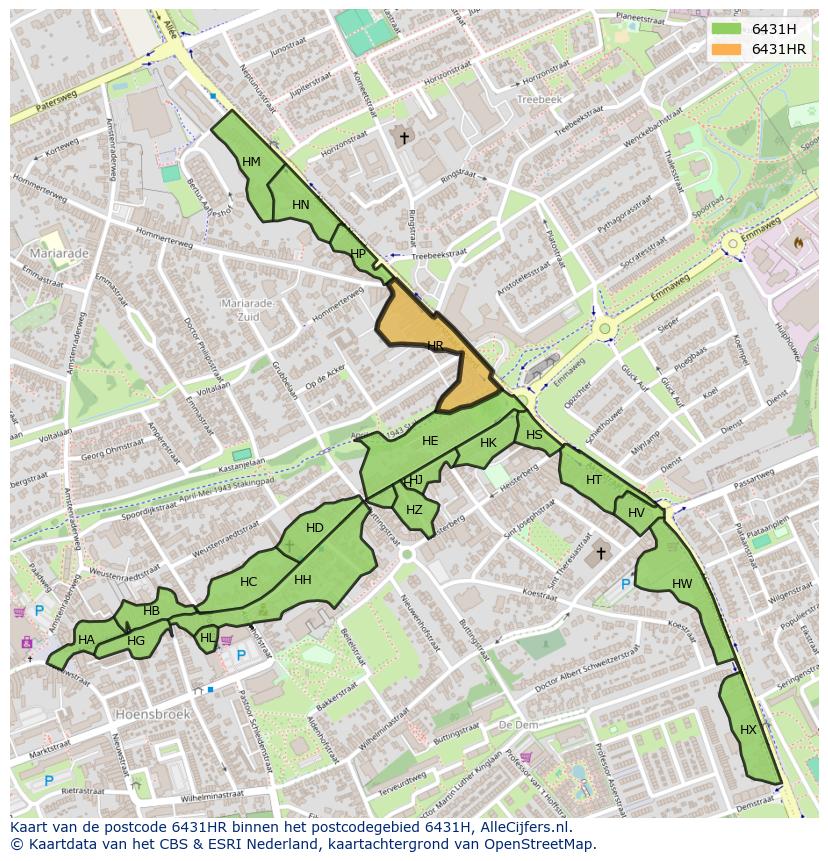 Afbeelding van het postcodegebied 6431 HR op de kaart.