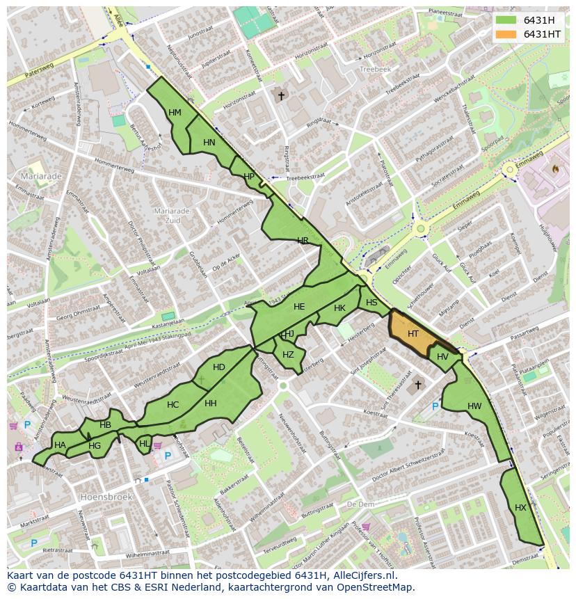 Afbeelding van het postcodegebied 6431 HT op de kaart.
