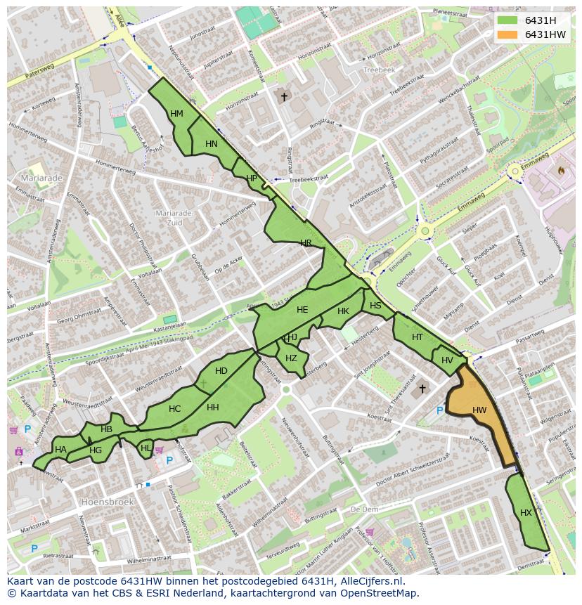 Afbeelding van het postcodegebied 6431 HW op de kaart.
