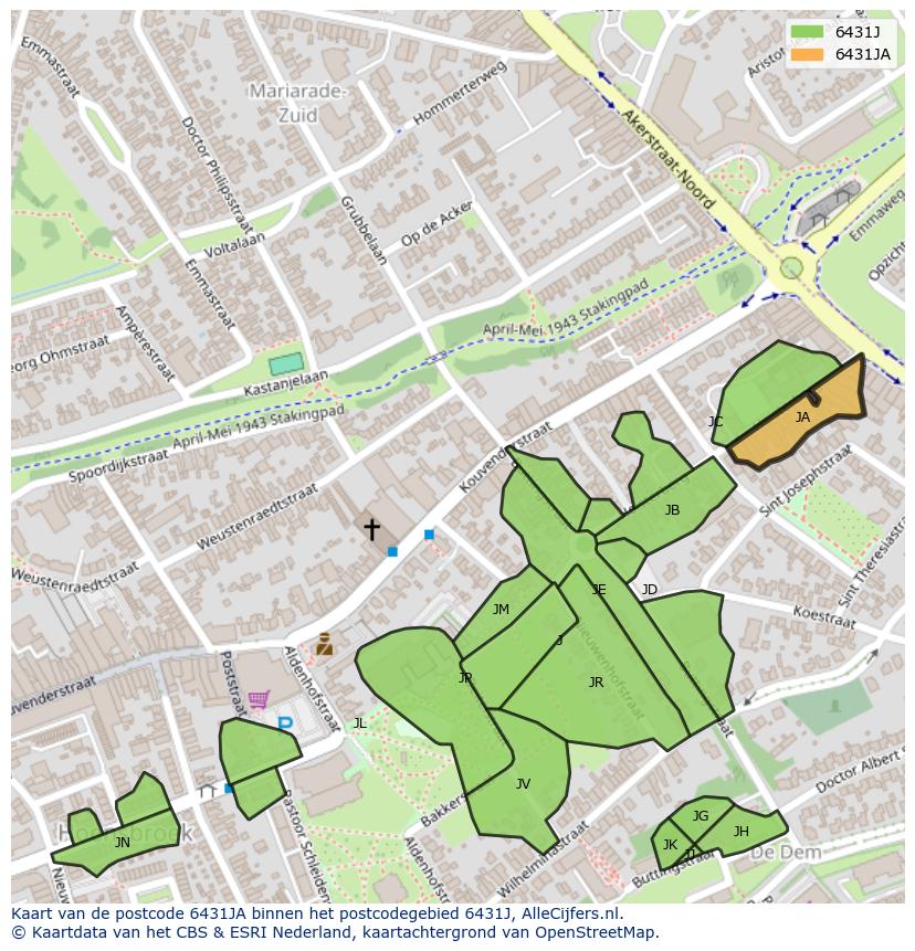 Afbeelding van het postcodegebied 6431 JA op de kaart.
