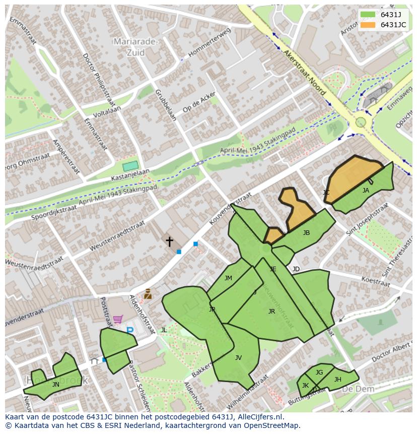 Afbeelding van het postcodegebied 6431 JC op de kaart.
