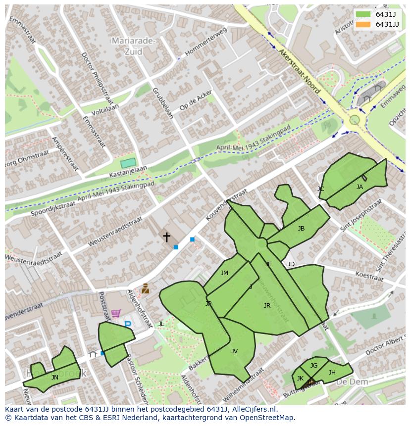 Afbeelding van het postcodegebied 6431 JJ op de kaart.