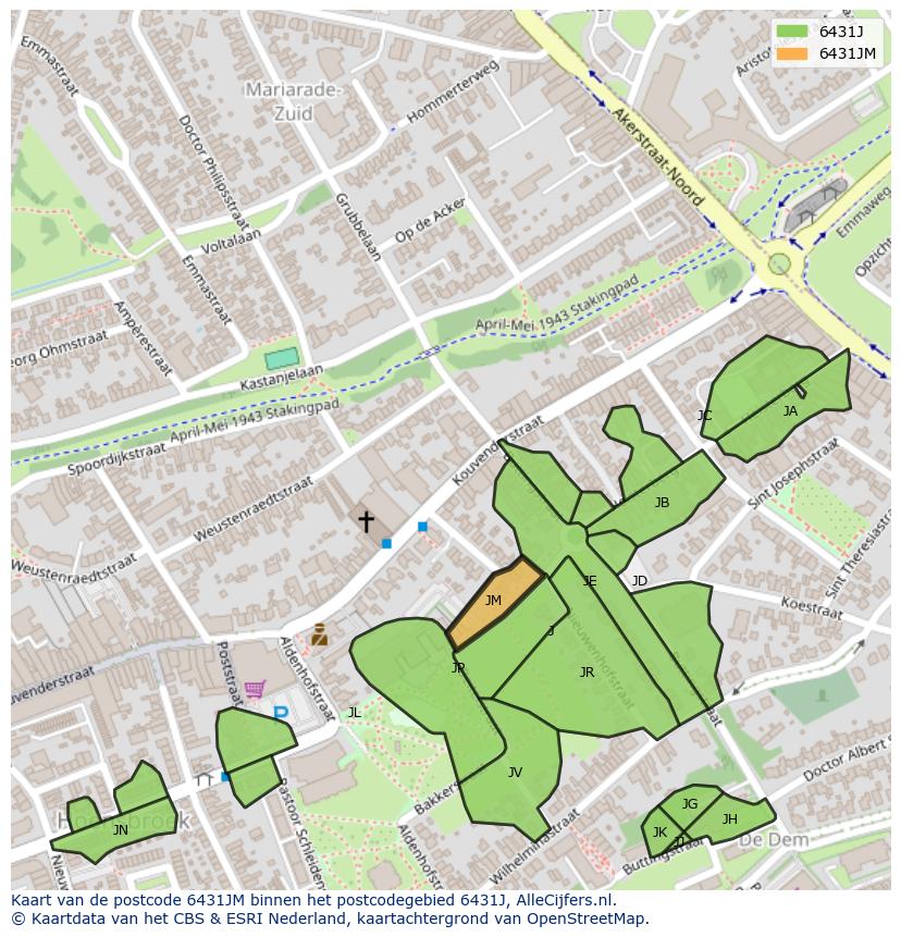 Afbeelding van het postcodegebied 6431 JM op de kaart.