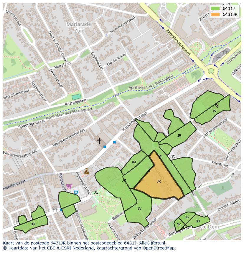 Afbeelding van het postcodegebied 6431 JR op de kaart.