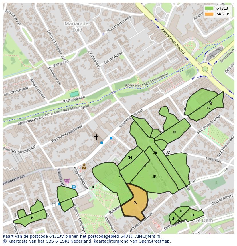 Afbeelding van het postcodegebied 6431 JV op de kaart.