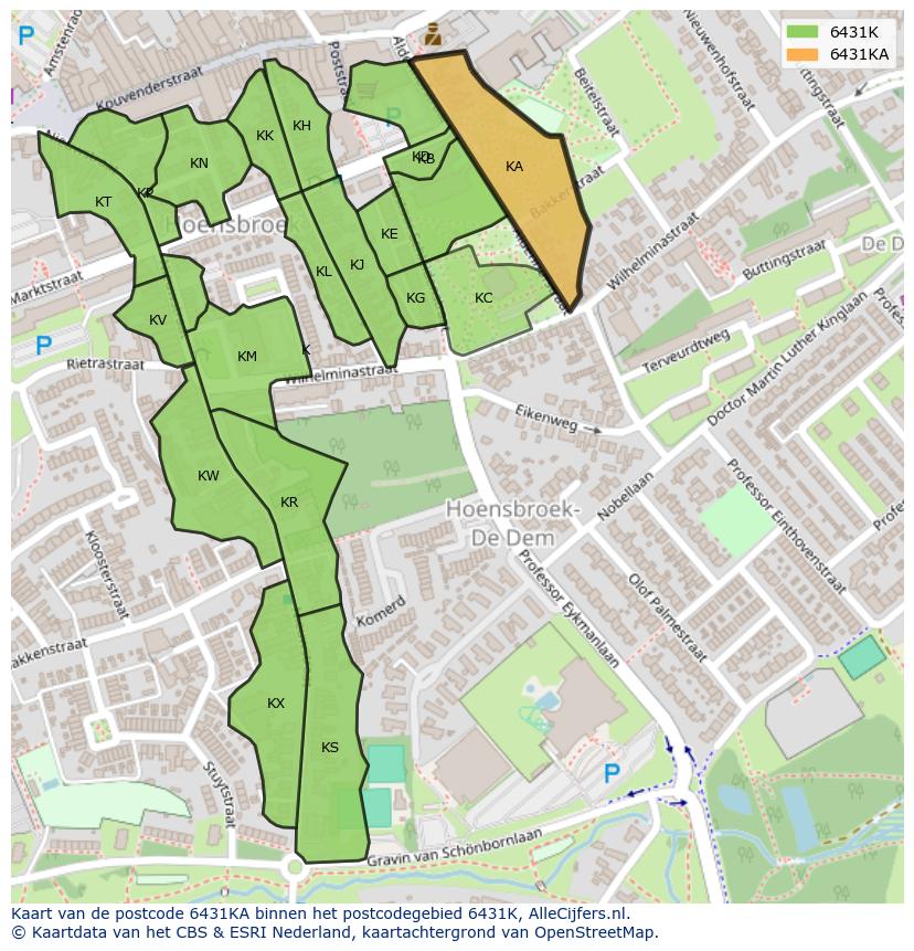 Afbeelding van het postcodegebied 6431 KA op de kaart.