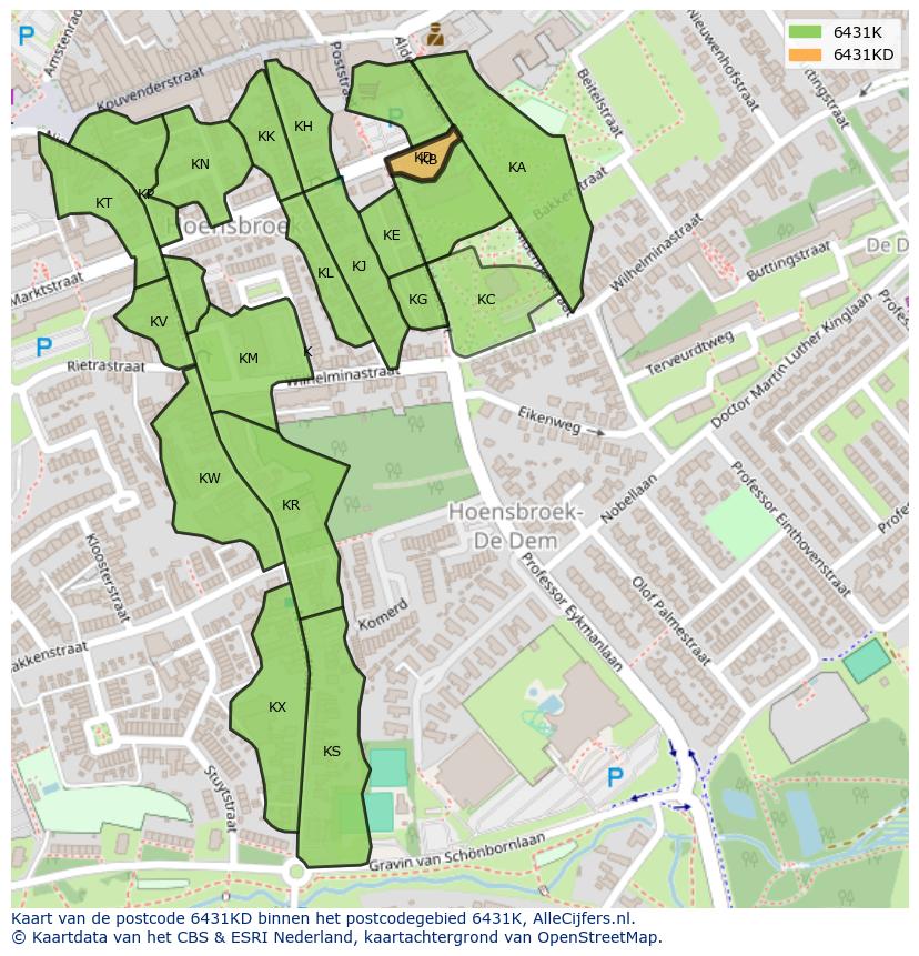 Afbeelding van het postcodegebied 6431 KD op de kaart.