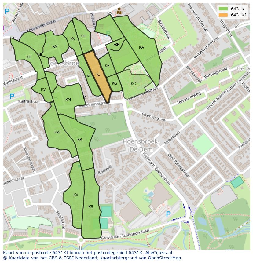 Afbeelding van het postcodegebied 6431 KJ op de kaart.
