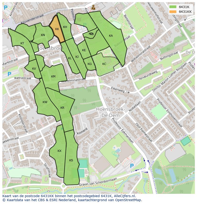 Afbeelding van het postcodegebied 6431 KK op de kaart.