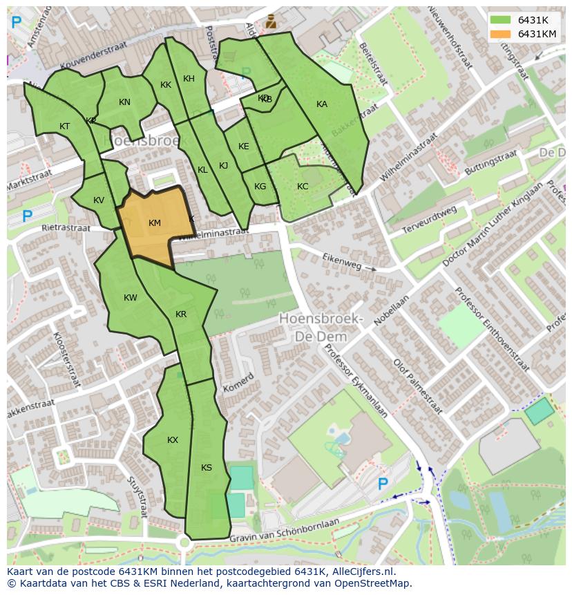 Afbeelding van het postcodegebied 6431 KM op de kaart.