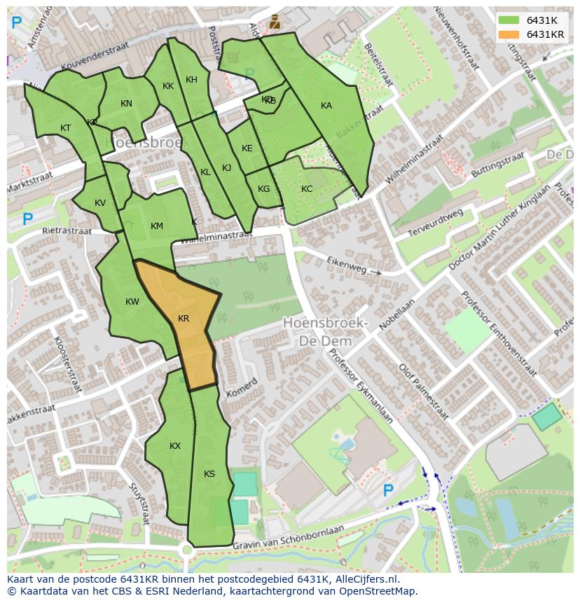 Afbeelding van het postcodegebied 6431 KR op de kaart.