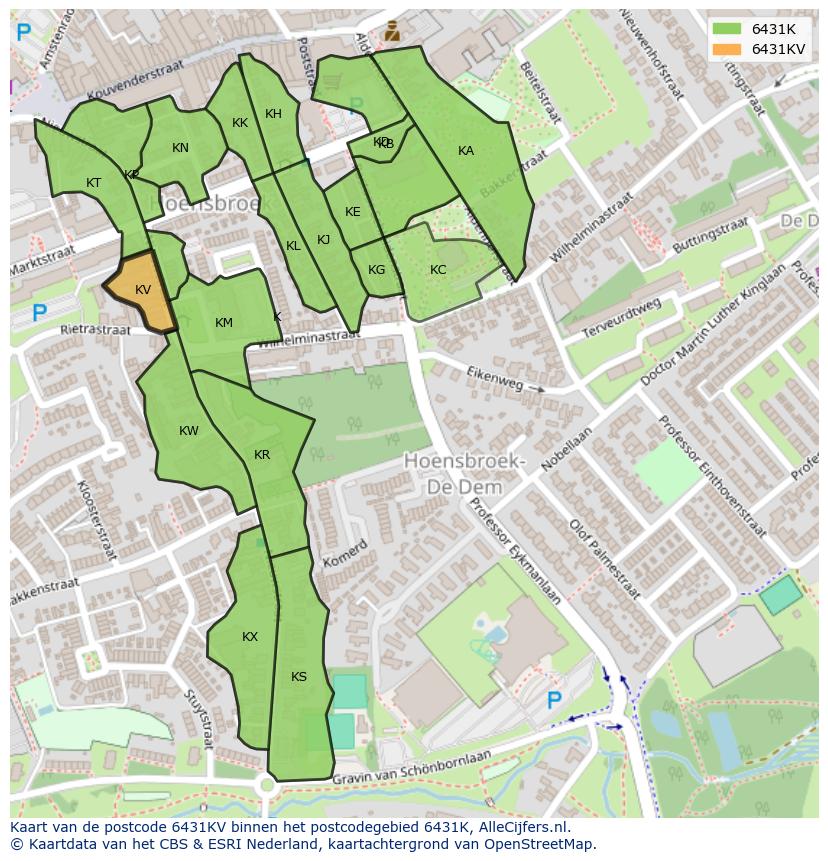 Afbeelding van het postcodegebied 6431 KV op de kaart.