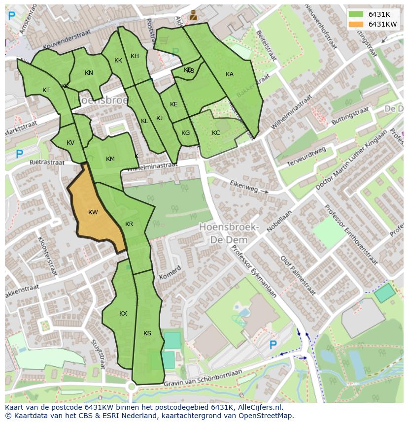 Afbeelding van het postcodegebied 6431 KW op de kaart.