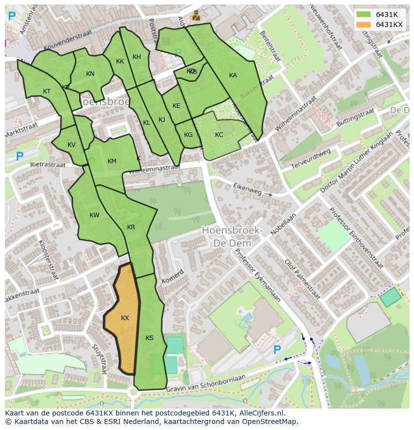Afbeelding van het postcodegebied 6431 KX op de kaart.