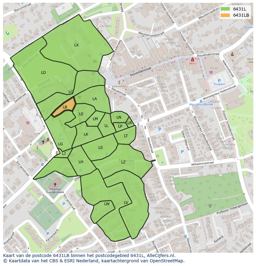 Afbeelding van het postcodegebied 6431 LB op de kaart.