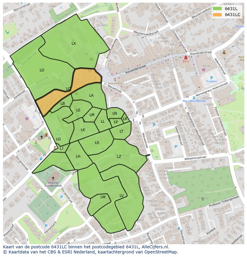Afbeelding van het postcodegebied 6431 LC op de kaart.
