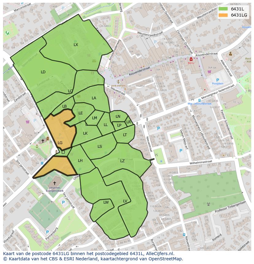 Afbeelding van het postcodegebied 6431 LG op de kaart.