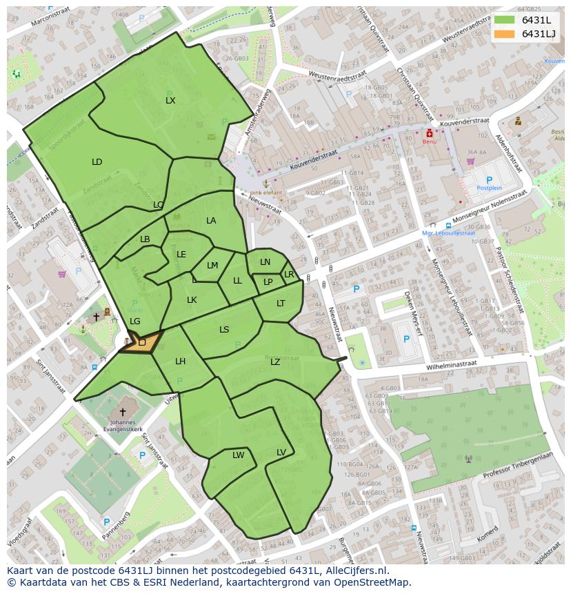 Afbeelding van het postcodegebied 6431 LJ op de kaart.