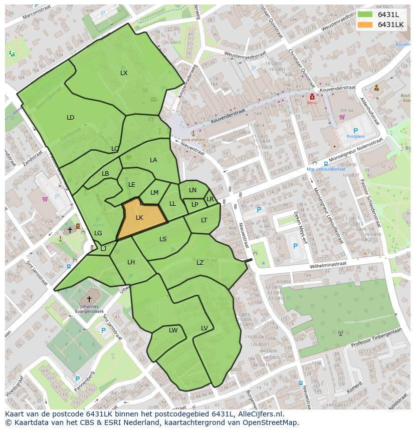 Afbeelding van het postcodegebied 6431 LK op de kaart.