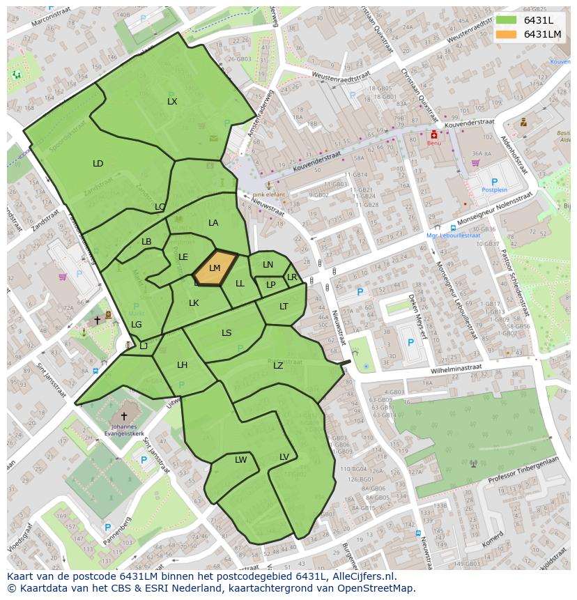 Afbeelding van het postcodegebied 6431 LM op de kaart.