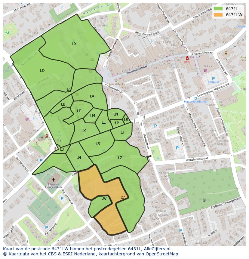 Afbeelding van het postcodegebied 6431 LW op de kaart.