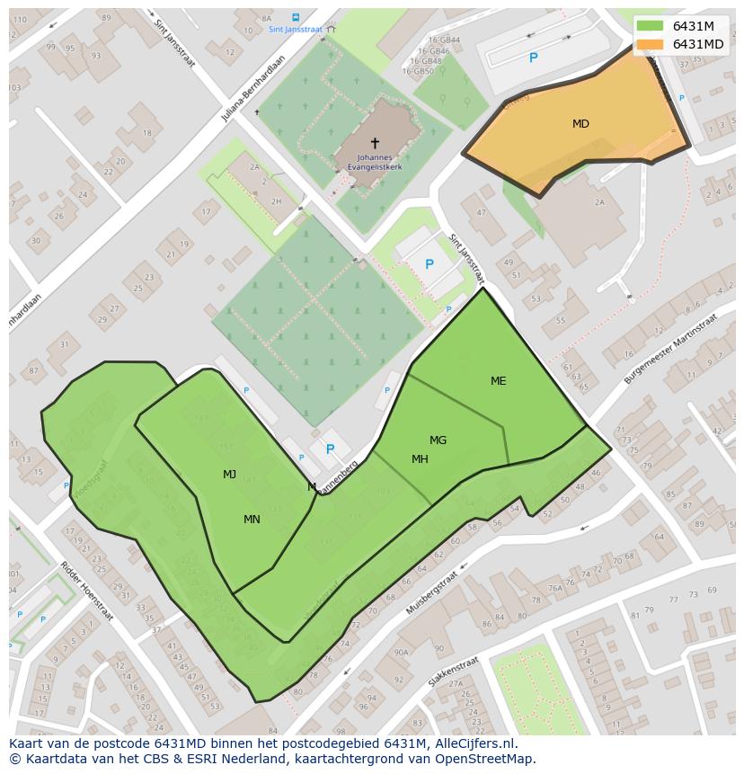 Afbeelding van het postcodegebied 6431 MD op de kaart.
