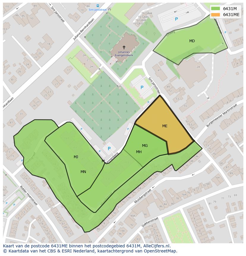 Afbeelding van het postcodegebied 6431 ME op de kaart.