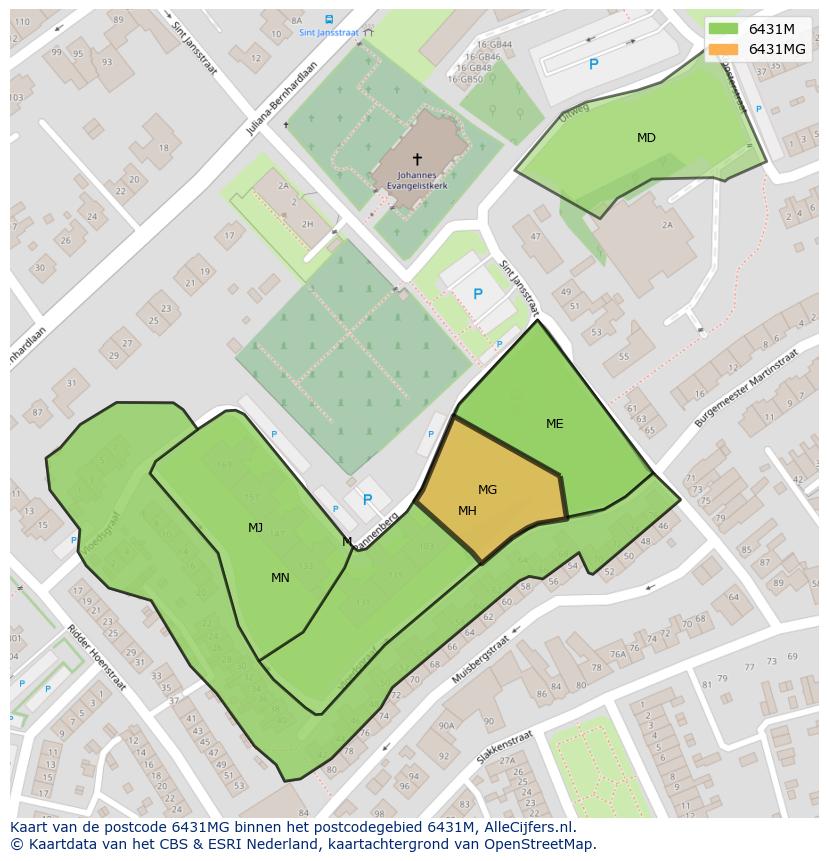 Afbeelding van het postcodegebied 6431 MG op de kaart.