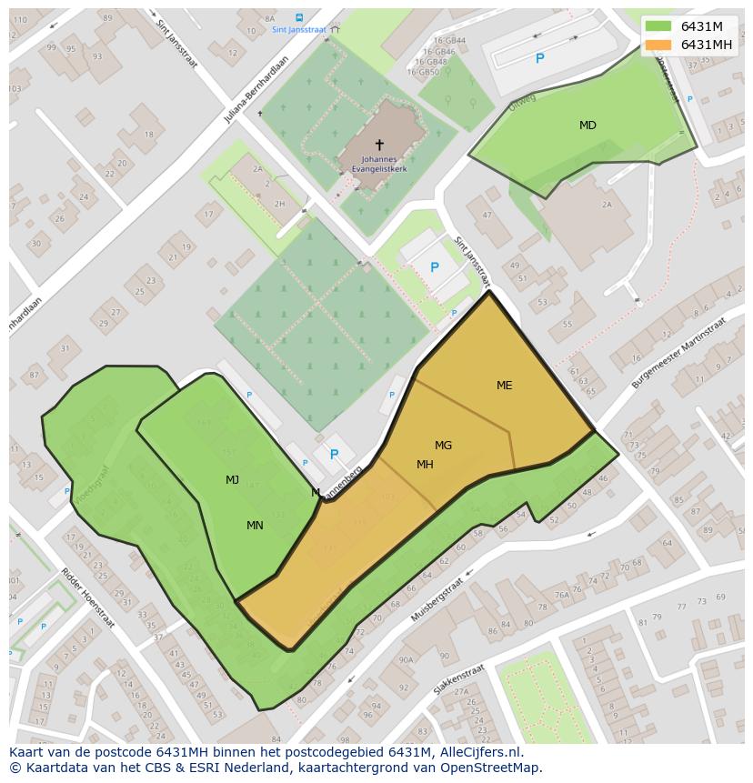 Afbeelding van het postcodegebied 6431 MH op de kaart.