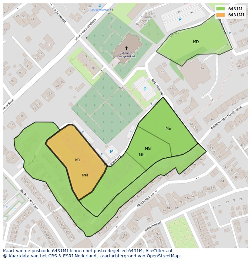 Afbeelding van het postcodegebied 6431 MJ op de kaart.