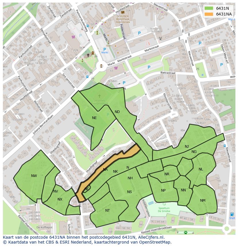 Afbeelding van het postcodegebied 6431 NA op de kaart.