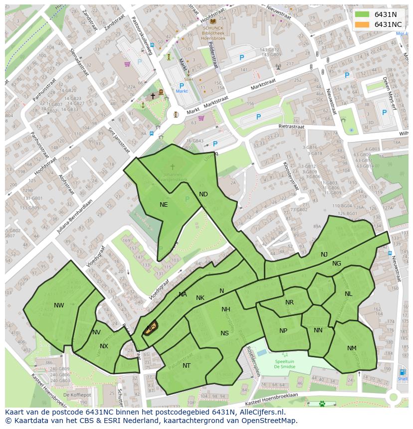 Afbeelding van het postcodegebied 6431 NC op de kaart.