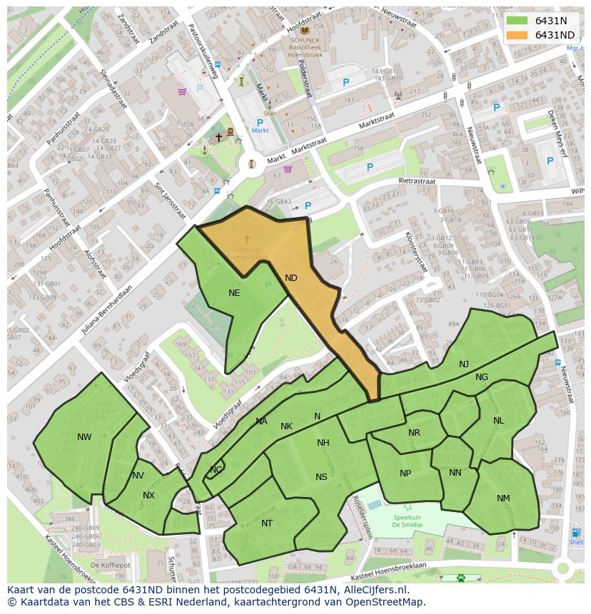 Afbeelding van het postcodegebied 6431 ND op de kaart.