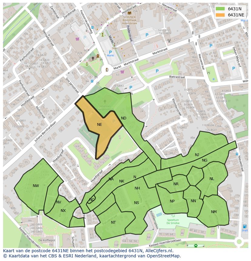 Afbeelding van het postcodegebied 6431 NE op de kaart.