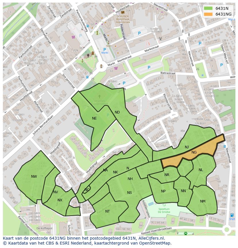 Afbeelding van het postcodegebied 6431 NG op de kaart.