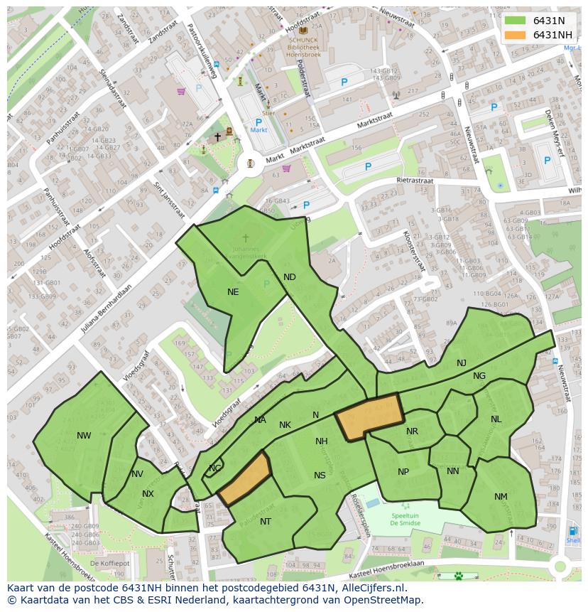 Afbeelding van het postcodegebied 6431 NH op de kaart.