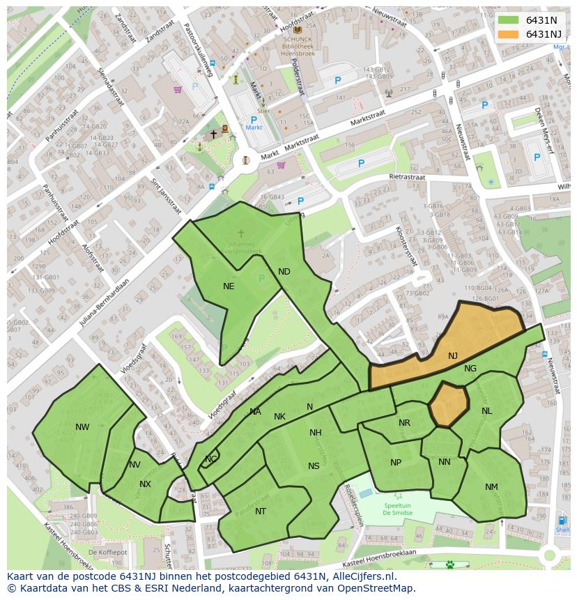 Afbeelding van het postcodegebied 6431 NJ op de kaart.