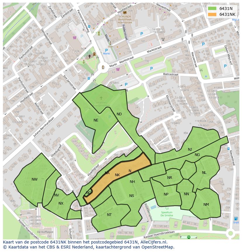 Afbeelding van het postcodegebied 6431 NK op de kaart.